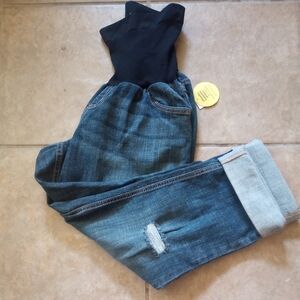 Motherhood Bounceback Distressed Cropped Maternity Jeans